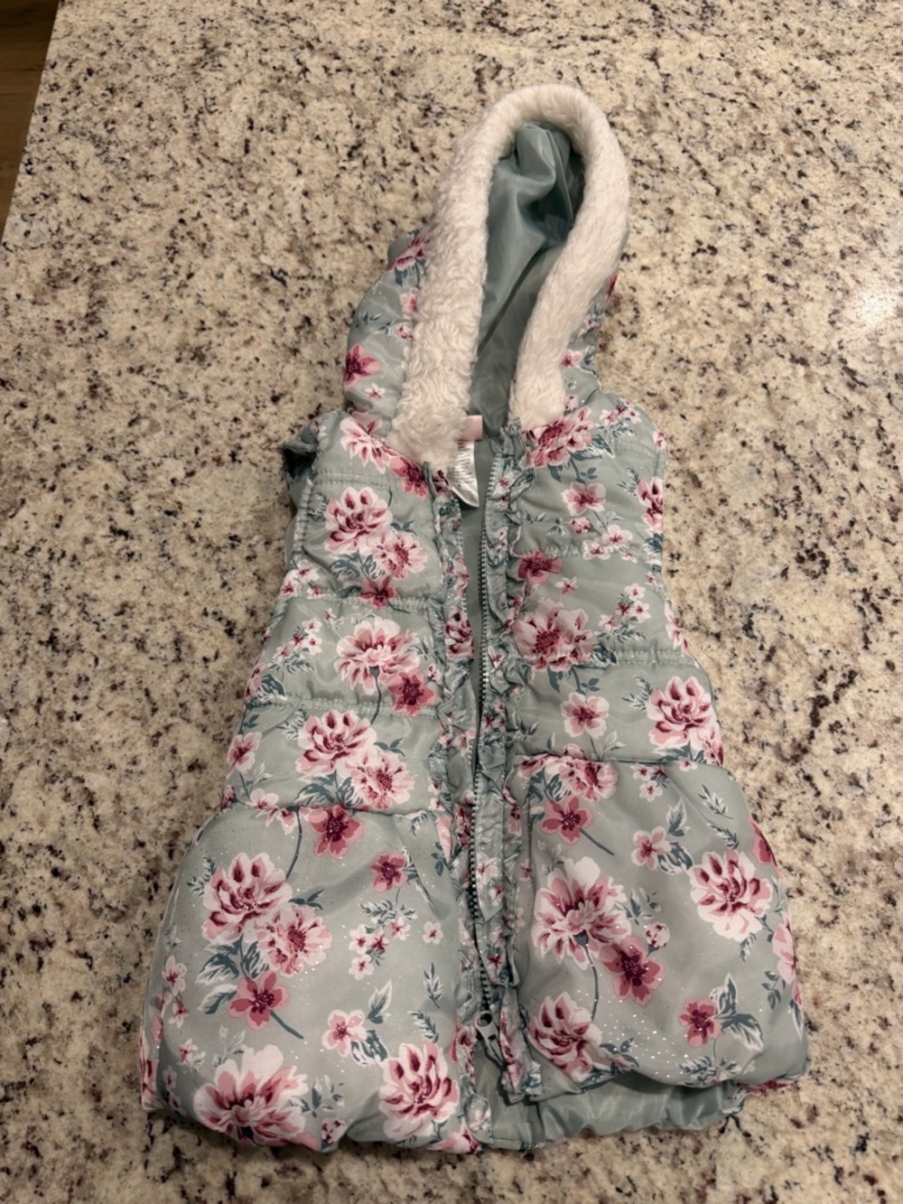 Little Lass Floral Puffer Vest in Light Blue and Pink